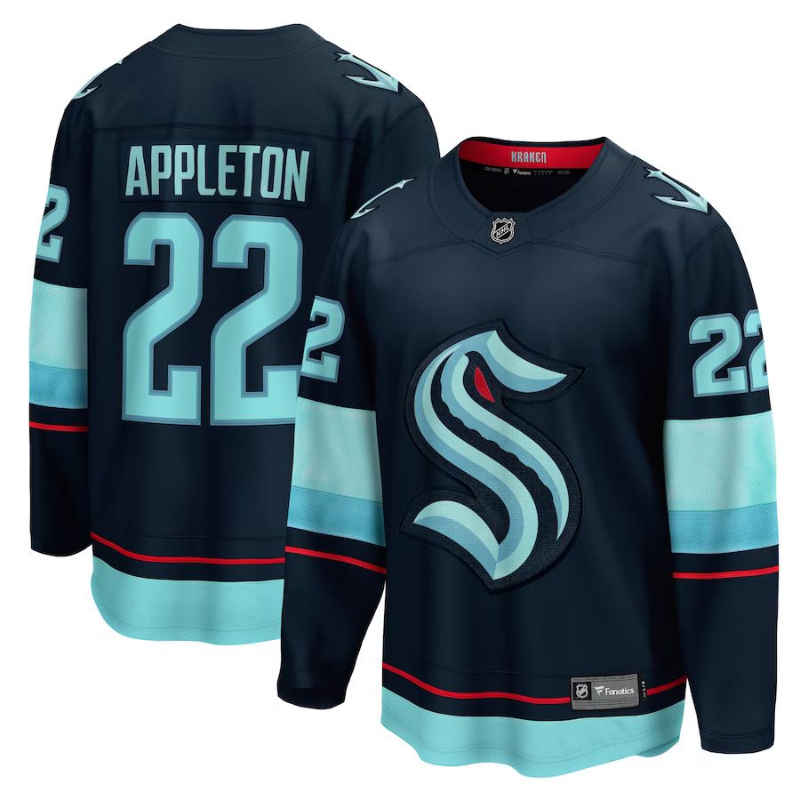 Men Seattle Kraken #22 Mason Appleton Fanatics Branded Deep Sea Blue Home Breakaway Player NHL Jersey